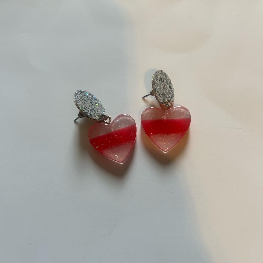 Heart-Shaped Red and Pink Earrings - Picture 2 of 7